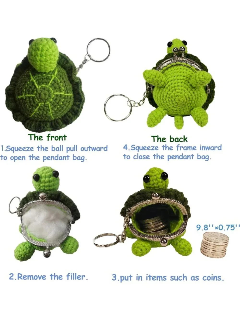 Cute Handmade Crochet Keychain & Coin Purse Charm for Girls - Turtle Design